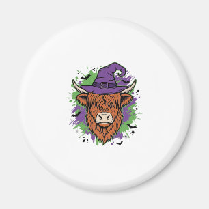 Íman Chapéu de Bruxa Cow Highland Halloween Vetor Vinta