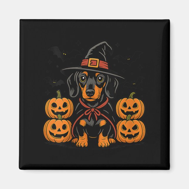 Íman Chapéu de Bruxa de Halloween para Cachorro Dachshu (Frente)