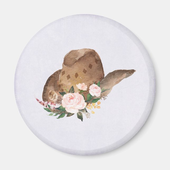 Íman Chapéu de Cowgirl Brown com Flores Rosa (Frente)