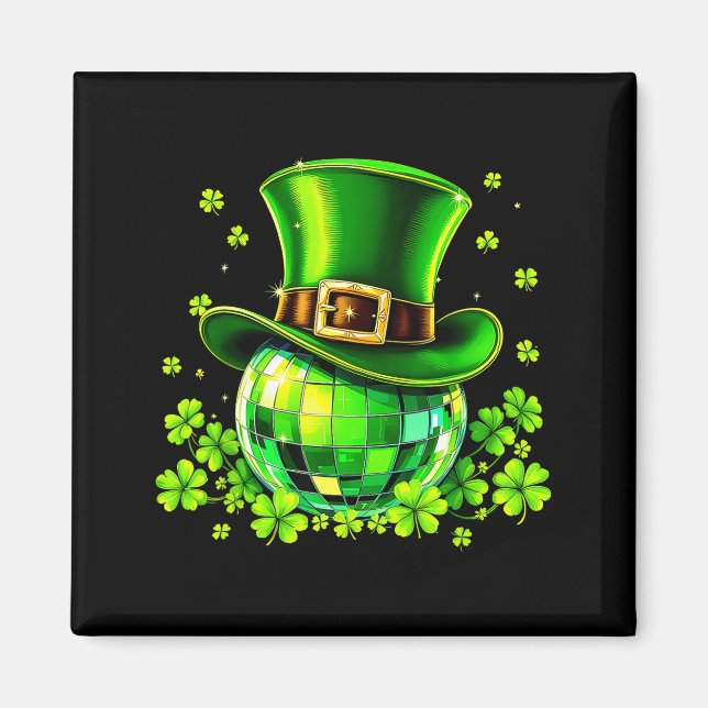 Íman Chapéu de Leprechaun Bola de Disco Shamrock Irland (Frente)