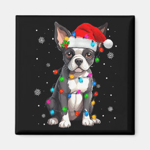 Íman Chapéu de Natal de Papai Noel do Boston Terrier