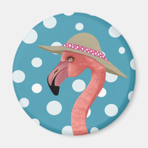 Íman Chapéu de Verão Feliz Verão Flamingo Azul Bolinhas