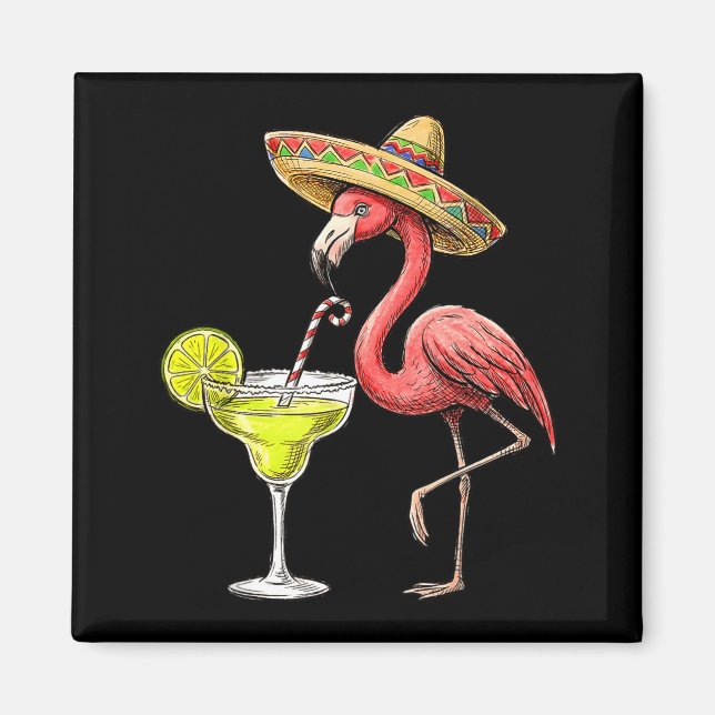 Íman chapéu mexicano flamingo margarita cinco de maio (Frente)
