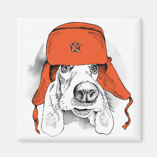 Íman Chapéu vermelho de Basset Hound Ushanka