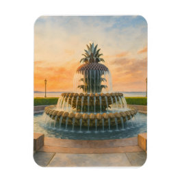 Íman Charleston Pineapple Fountain Watercolor Sunset