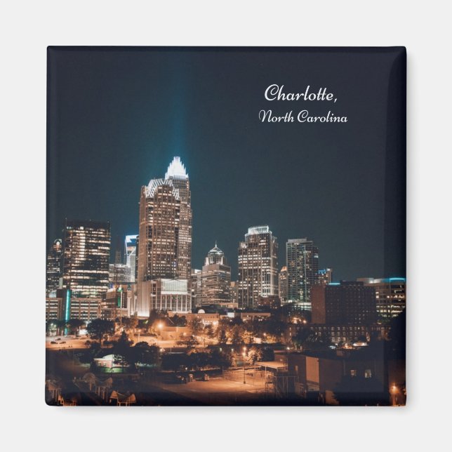 Íman Charlotte North Carolina City Skyline Night (Frente)