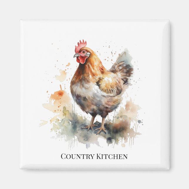 Íman Charm: Watercolor Chicken Art (Frente)