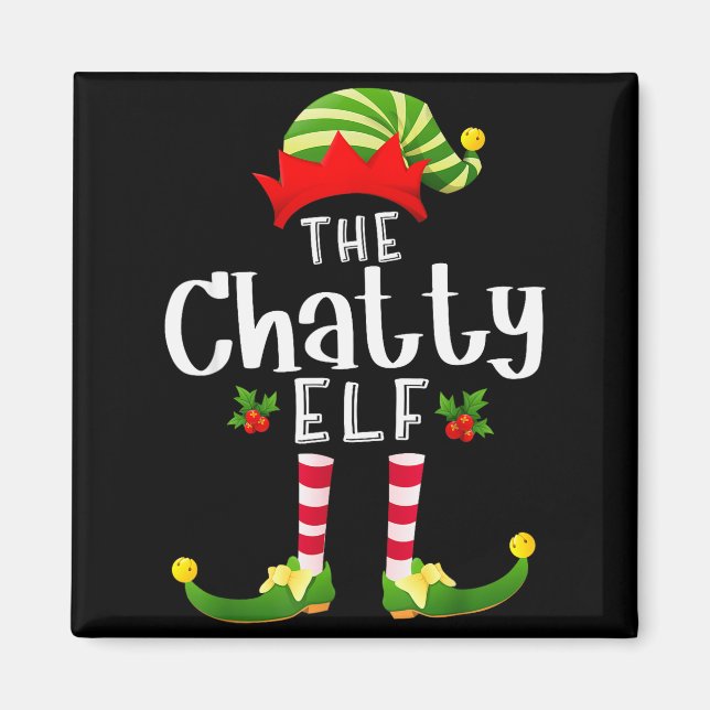 Íman Chatty Christmas Elf Matching Pajama X-mas Party  (Frente)