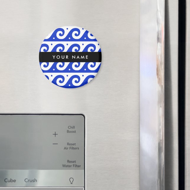 Íman Chave Grega Meander, Chave Wave, Azul, Seu Nome (In Situ (Fridge))