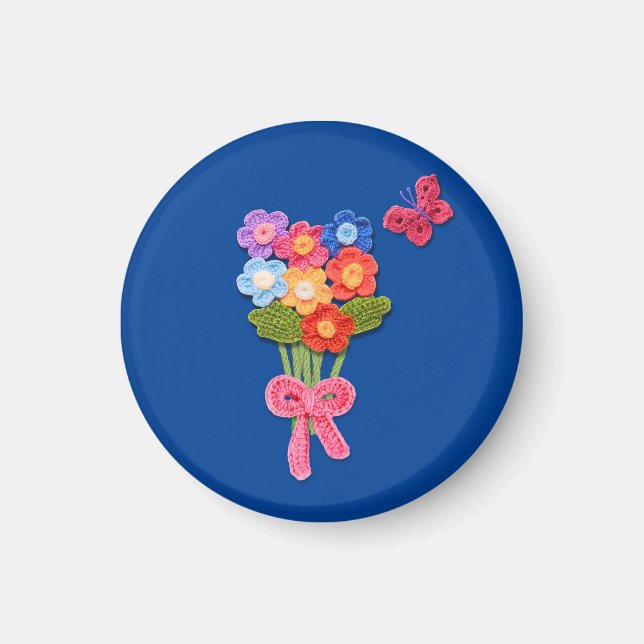 Íman Chaveiro Buquê Impressão de de Flor Crochet (Frente)