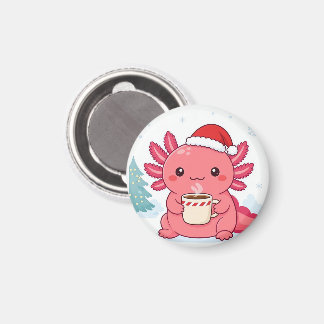 Íman Chaveiro Redondo de Café de Natal Axolote Kawaii F