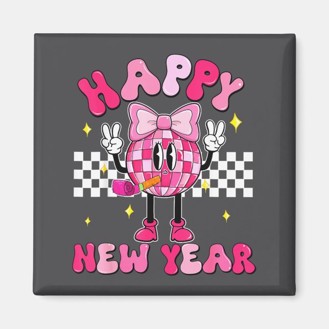 Íman Checkered Happy New Year 2026 Disco Ball New Year  (Frente)