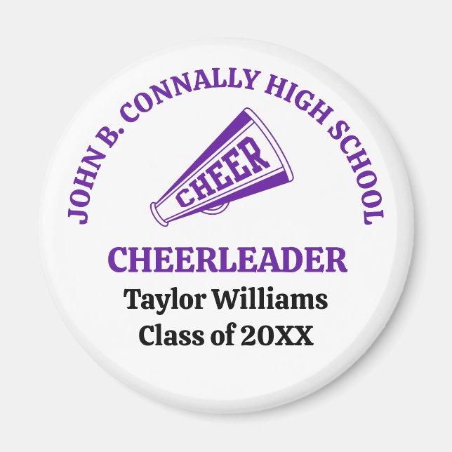 Íman Cheerleader Personalizada do Ensino Médio Roxo (Frente)