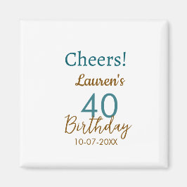 Íman Cheers 40th birthday name date brown turquoise sim