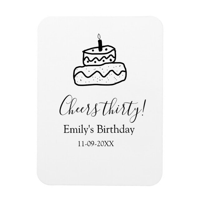 Íman Cheers thirty birthday cake black scribble hand (Vertical)