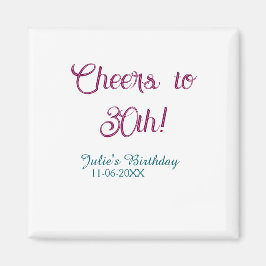 Íman Cheers to 30th birthday name date mauve blue elega