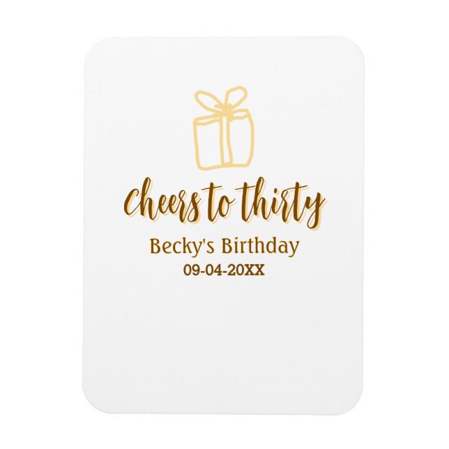 Íman Cheers to thirty yellow brown birthday pastel gift (Vertical)