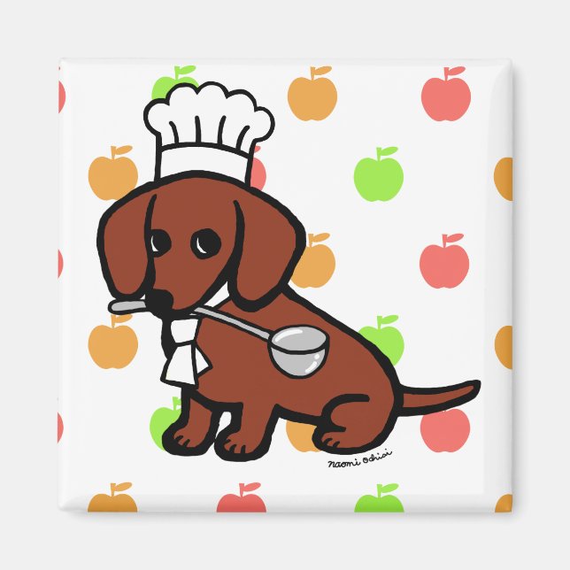 Íman Chef de Dachshund de Cabelo Suave Vermelho (Frente)