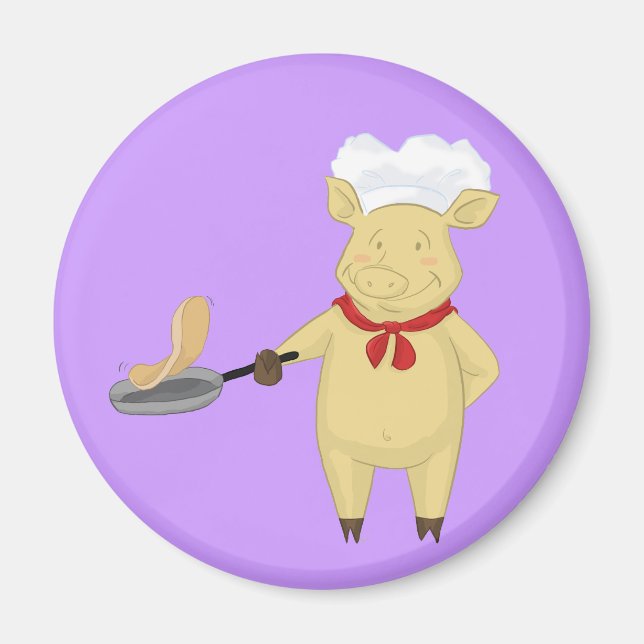 Íman Chef de Porcos Invertendo Pancake (Frente)