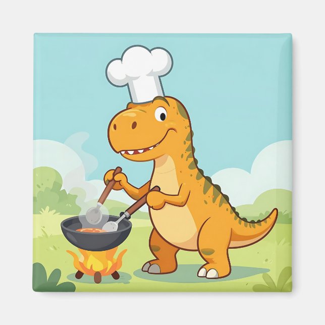 Íman Chef Dinossauro Cozinhando Divertido (Frente)