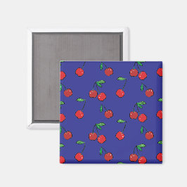 Íman Cherry Berries Red Pattern Modern Retro Blue Diver