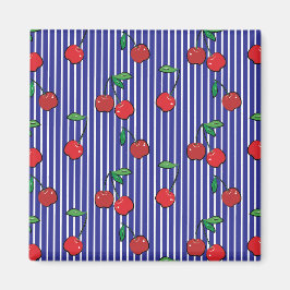 Íman Cherry Berries Red Pattern Modern Retro Blue Diver