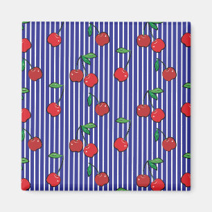 Íman Cherry Berries Red Pattern Modern Retro Blue Diver