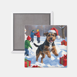 Íman Chesapeake Bay Retriever Neve com Chapéu de Natal
