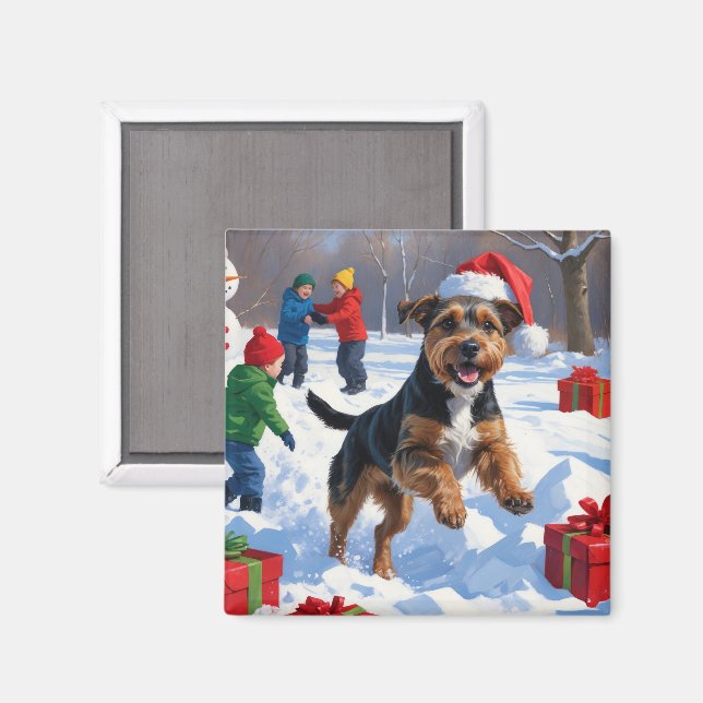 Íman Chesapeake Bay Retriever Snow com Chapéu de Natal (Front/Back)