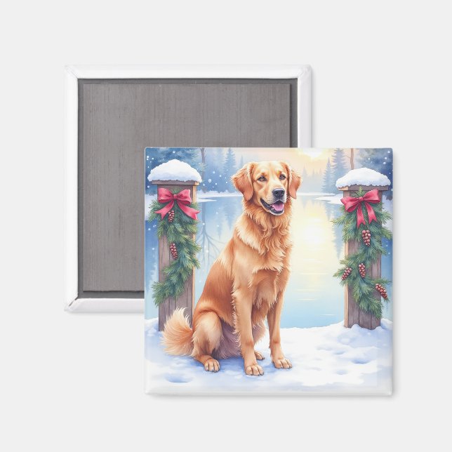 Íman Chesapeake Bay Retriever Winter Lakeside Christmas (Front/Back)