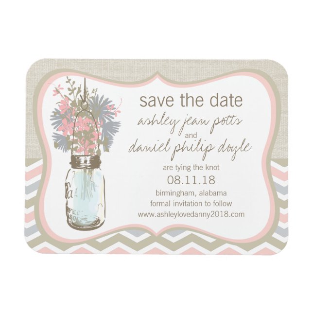 Íman Chevron Rustic Chic Mason Jar Salve a Data (Horizontal)