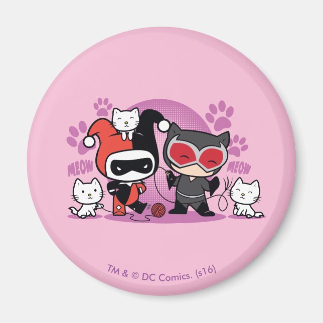 Íman Chibi Harley Quinn & Chibi Catman Com Gatos (Frente)