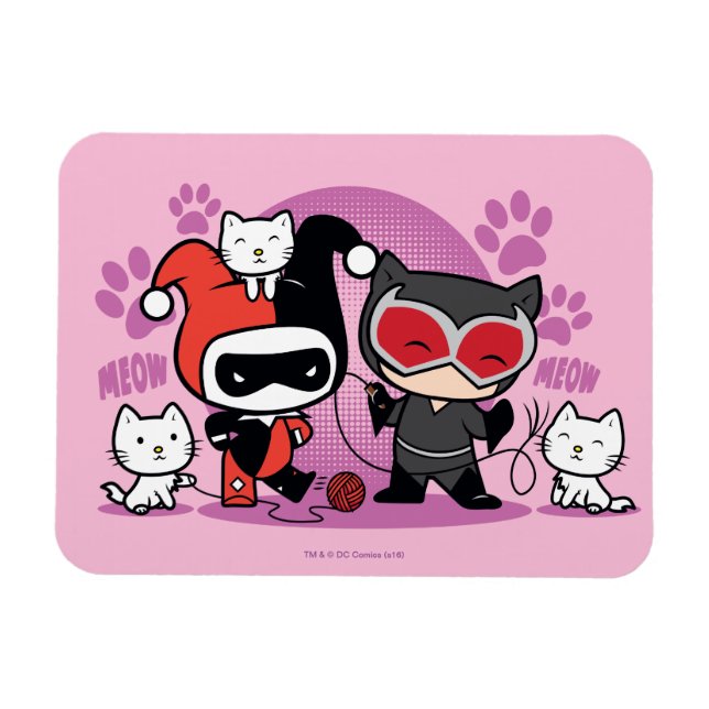 Íman Chibi Harley Quinn & Chibi Catman Com Gatos (Horizontal)