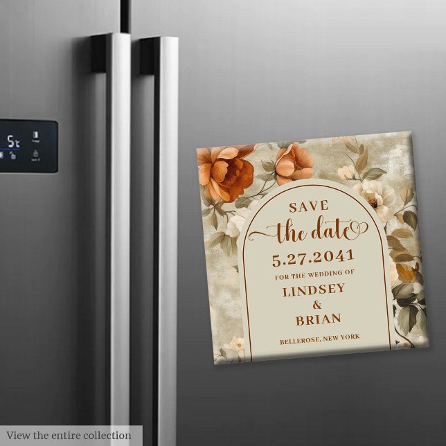 Íman Chic Boho Terracota Bege Sage Floral Salvar Data (Chic Boho Terracotta Beige Sage Floral Save Date)