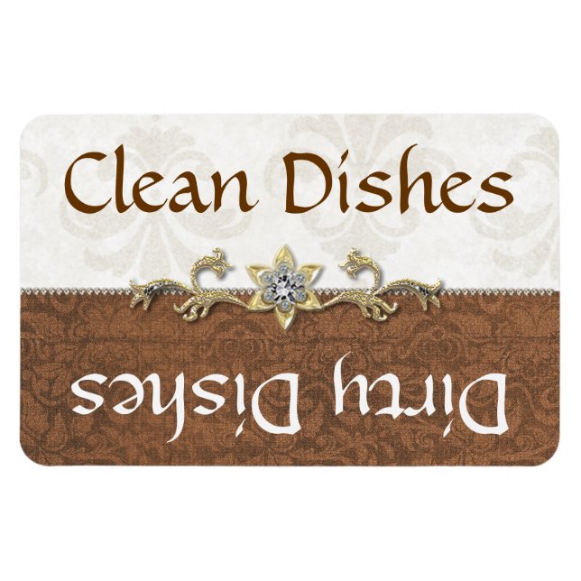 Íman Chic Brown e Ivory Damask Dishwasher Magnet (Horizontal)
