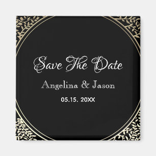 Íman Chic Casamento Preto e Dourado Save The Date