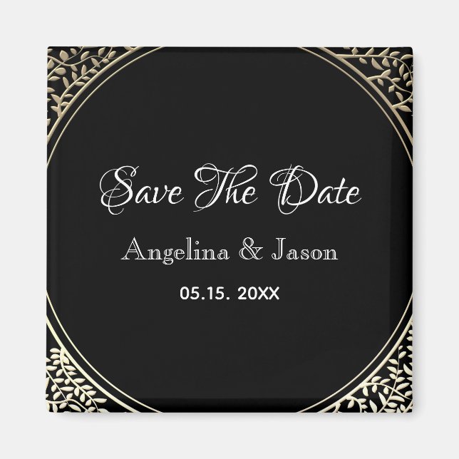 Íman Chic Casamento Preto e Dourado Save The Date (Frente)