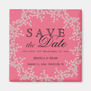 Íman Chic Convite de Casamento Floral Rosa & Pérolas