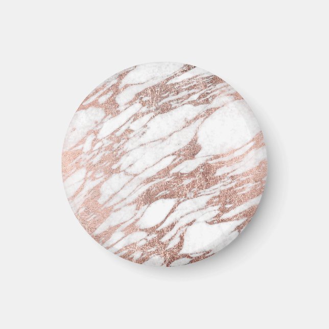 Íman Chic Elegant White e Rosa Dourado Padrão Marble (Frente)