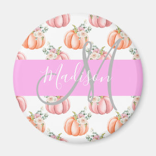 Íman Chic Floral Branco Rosa Pêssego Abóbora Monograma