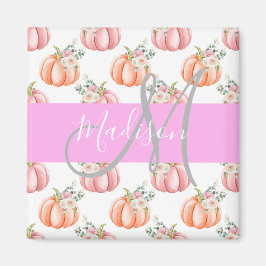 Íman Chic Floral Branco Rosa Pêssego Abóbora Monograma 