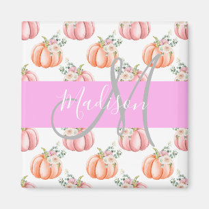 Íman Chic Floral Branco Rosa Pêssego Abóbora Monograma