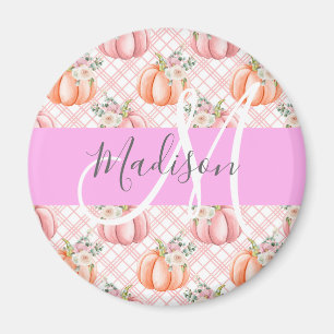 Íman Chic Floral Rosa Pêssego Abóbora Monograma Nome Fe