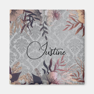 Íman Chic Floral Silver Damask Personalizado
