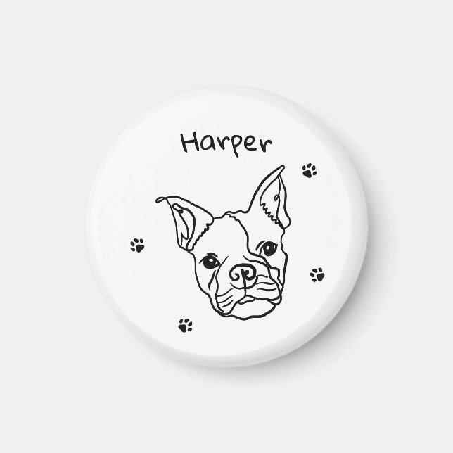 Íman Chic French Bulldog Line Art: Edite seu texto (Frente)