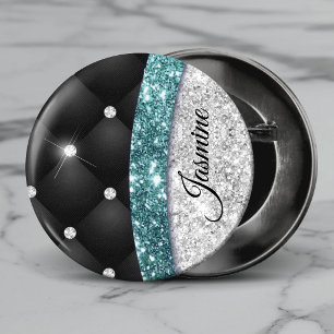 Íman Chic girly faux Silver glitter black teal monogram