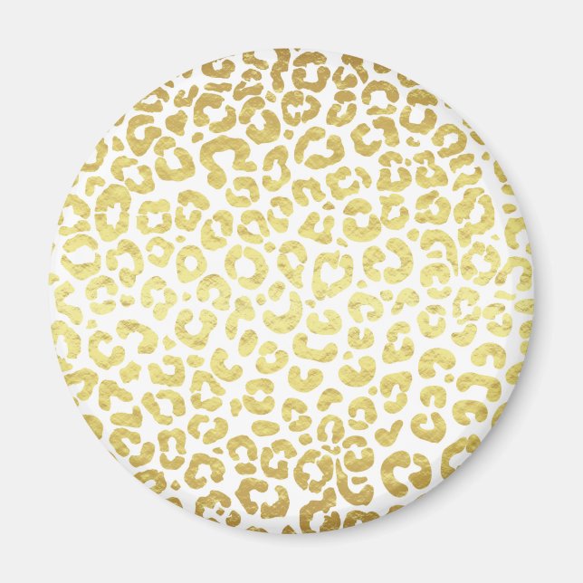 Íman Chic Modern Dourado Leopardo Branco Jaguar Cheetah (Frente)