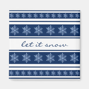 Íman Chic Navy Blue and White Striped Snowflake Magnet
