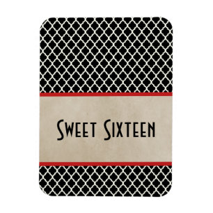 Íman Chic Quatrefoil Sweet 16 Magnet, Red