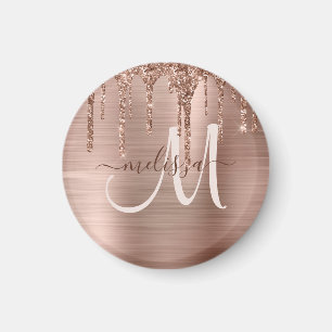 Íman Chic Rose Gold Dripping Glitter Brushed Metal Glam